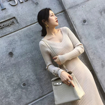 2021 New with overcoat long skirt with a base long knitted sweater over the knee dress children autumn and winter thickened