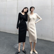 2021 New with overcoat long skirt with a base long knitted sweater over the knee slim dress children autumn and winter