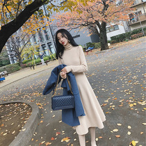 2021 new womens coat with a base long knitted sweater over the knee long skirt jumpsuit autumn and winter thickened