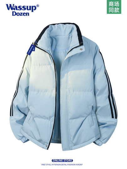 WASSUP DOZEN American cotton-padded jacket for men and women with stand-up collar three-stripes warm jacket couple wear winter cotton-padded jacket