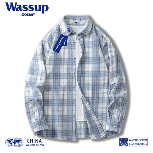 WASSUP DOZEN Синяя рубашка, весенний лонгслив для отдыха, хлопковая тонкая куртка, оверсайз