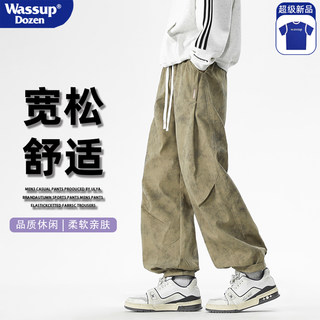 Wassup Dozen American Retro Dirty-Style Oversized Cargo Pants for Men, Autumn Sports Paratrooper Pants with a Sense of Design