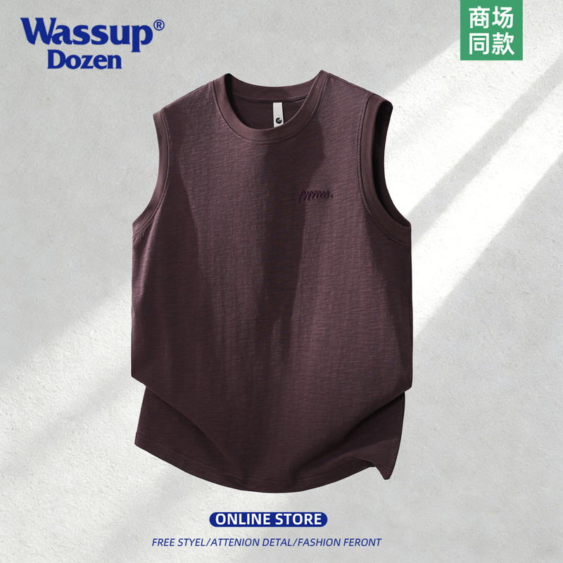 Wassup Dozen American-Style Lightweight Pure Cotton Vest Men's Summer Trendy Brand Solid Color Sports Sleeveless T-Shirt