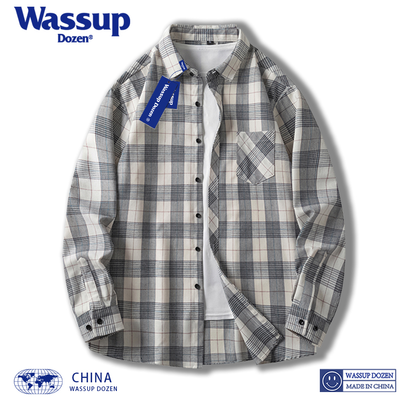 WASSUP DOZEN サマーシャツ メンズ ゆったり 長袖 ヴィンテージ カジュアルシャツ カップル チェック柄 ジャケット