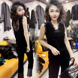 Velvet vest for women spring and summer style new lace splicing design beautiful back small sexy temperament inner wear outer suspender trendy