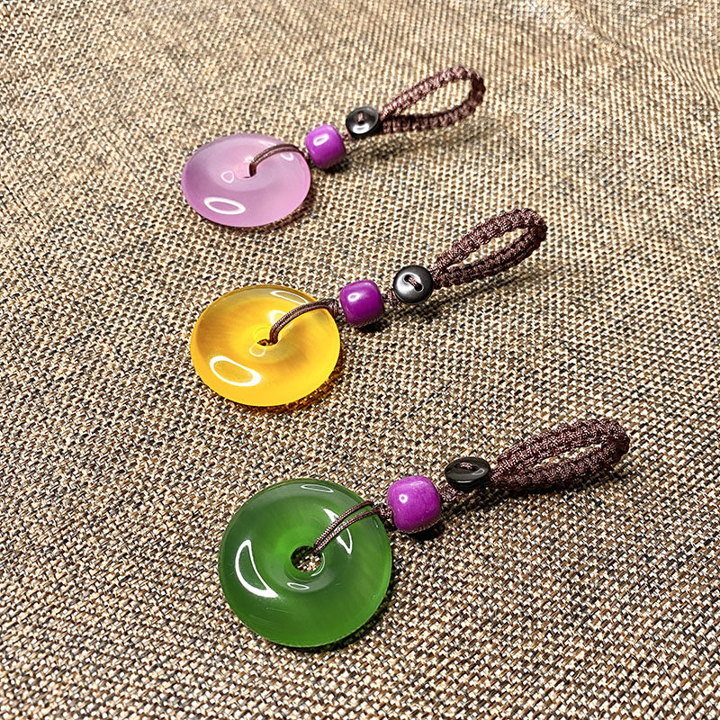 High-grade Agate safety buckle keychain pendant Men's and women's chalcedony personality creative jade safety charm pendant