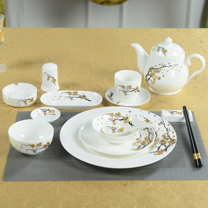Hotel Club Restaurant with ceramic restaurant dinner kit 4 pieces of bone dish dish dish bowl gold plum luxury