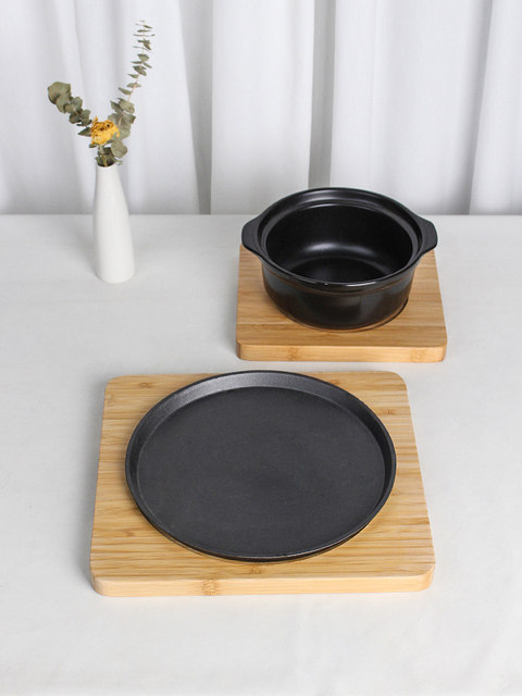 Stone bowl stone pot iron plate iron plate casserole tray full bamboo solid wood wood heat insulation pad anti-scalding pot mat casserole pad heat insulation