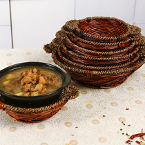 Casserole mat straw woven high temperature resistant willow mat pot mat anti-scalding commercial casserole plate chicken lobster plate