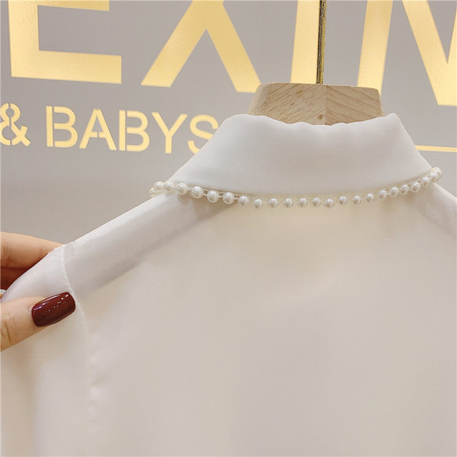 2022 spring new Korean version girls' small fragrance pearl collar shirt baby foreign style all-match shirt girls spring clothes