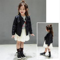 Girl plus velvet leather jacket coat 2021 autumn and winter New Korean childrens motorcycle leather jacket little girl Net red winter clothes