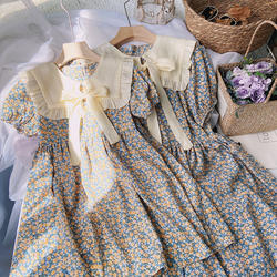 Parent-child dress 2024 summer new Korean style mother-daughter dress children's style floral pure cotton lapel princess dress