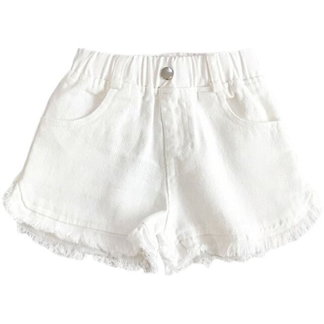 Girls' foreign style solid color lace denim shorts 2022 summer Korean version of the baby fashionable casual hot pants children's pants