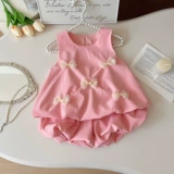 Летнее платье с бантиком без рукавов, жилет, комплект, в корейском стиле, в западном стиле