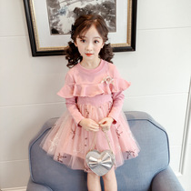 Childrens clothing girls autumn 2021 New Korean version of childrens net red dress baby Foreign style lace mesh princess dress