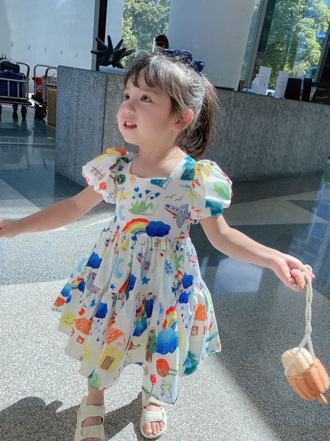 Girls Net Red Dress Summer Dress 2021 New Korean Version Baby Sweet Princess Skirt Children's Western Fashion Skirt