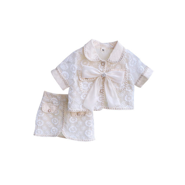 Girls foreign style small fragrance suit 2023 summer new children's fashionable short-sleeved top skirt baby trend