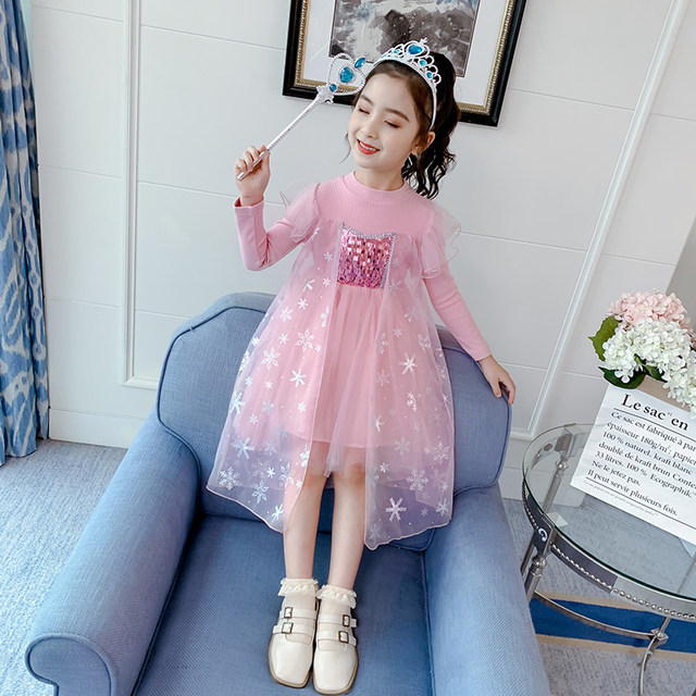 Frozen Aisha Princess Dress 2022 Spring and Autumn New Girls' Western Style Stitching Dress Baby Mesh Skirt