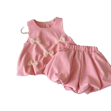 Летнее платье с бантиком без рукавов, жилет, комплект, в корейском стиле, в западном стиле