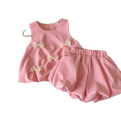 Летнее платье с бантиком без рукавов, жилет, комплект, в корейском стиле, в западном стиле