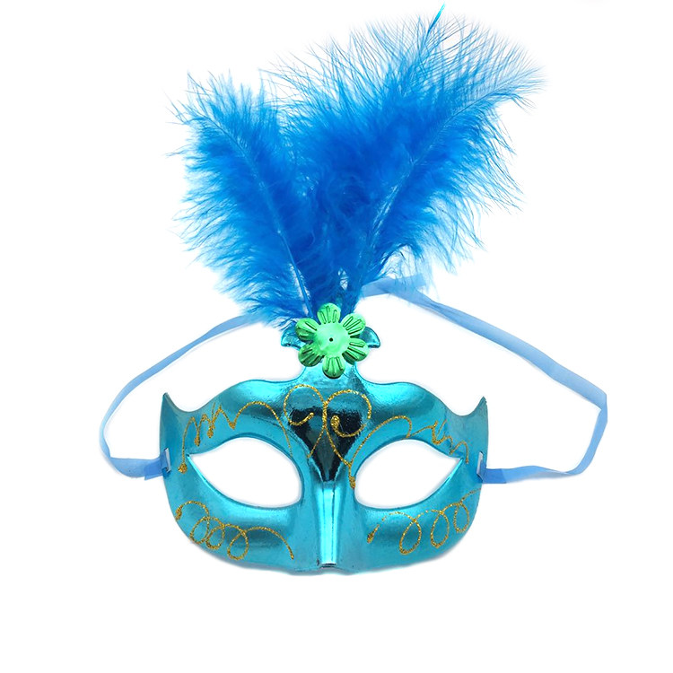 Makeup Ball Venice Three Feathers Blue Birthday Gold Half Face Mask Halloween Children's Paternity
