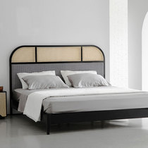 Nordic designer creative solid wood rattan houndstooth double bed bed and breakfast light luxury bedside table high back princess bed