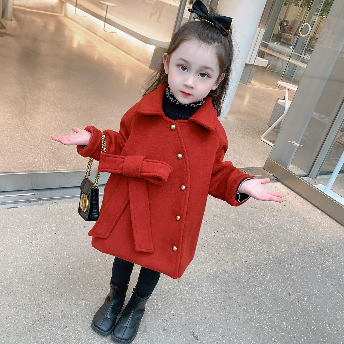 Children's clothing girls woolen coat Western style woolen coat girl baby thickening autumn and winter clothing children's mid-length woolen trench coat