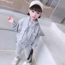  Female baby Western style suit 2021 girls autumn new Korean childrens sweater pants two-piece net red spring and autumn