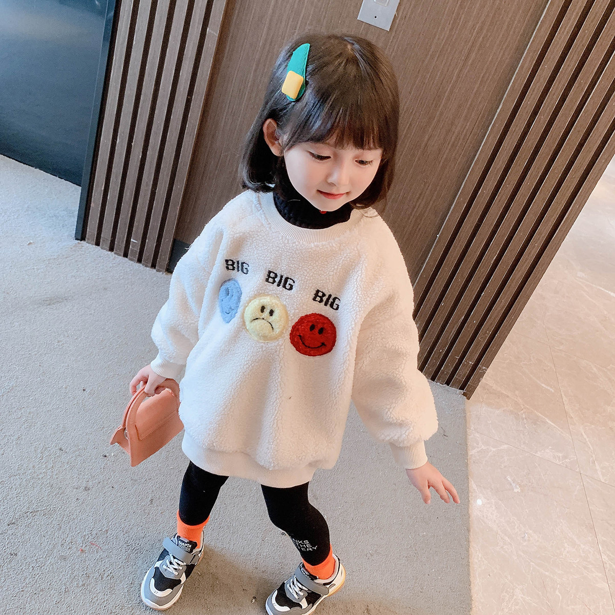 Girl gushed necropolis dress new winter dress female baby thickened warm children suit with long version of woolen sweater jacket tide