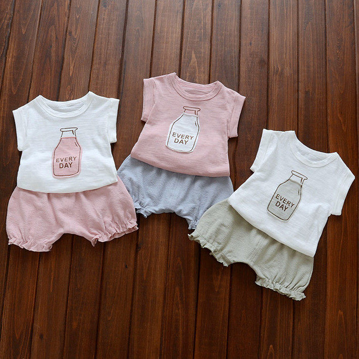 Baby girl boy summer short sleeve set 0-1-2-3 years old 4 baby children's clothing 9 cotton clothes 6-8-12 months 5