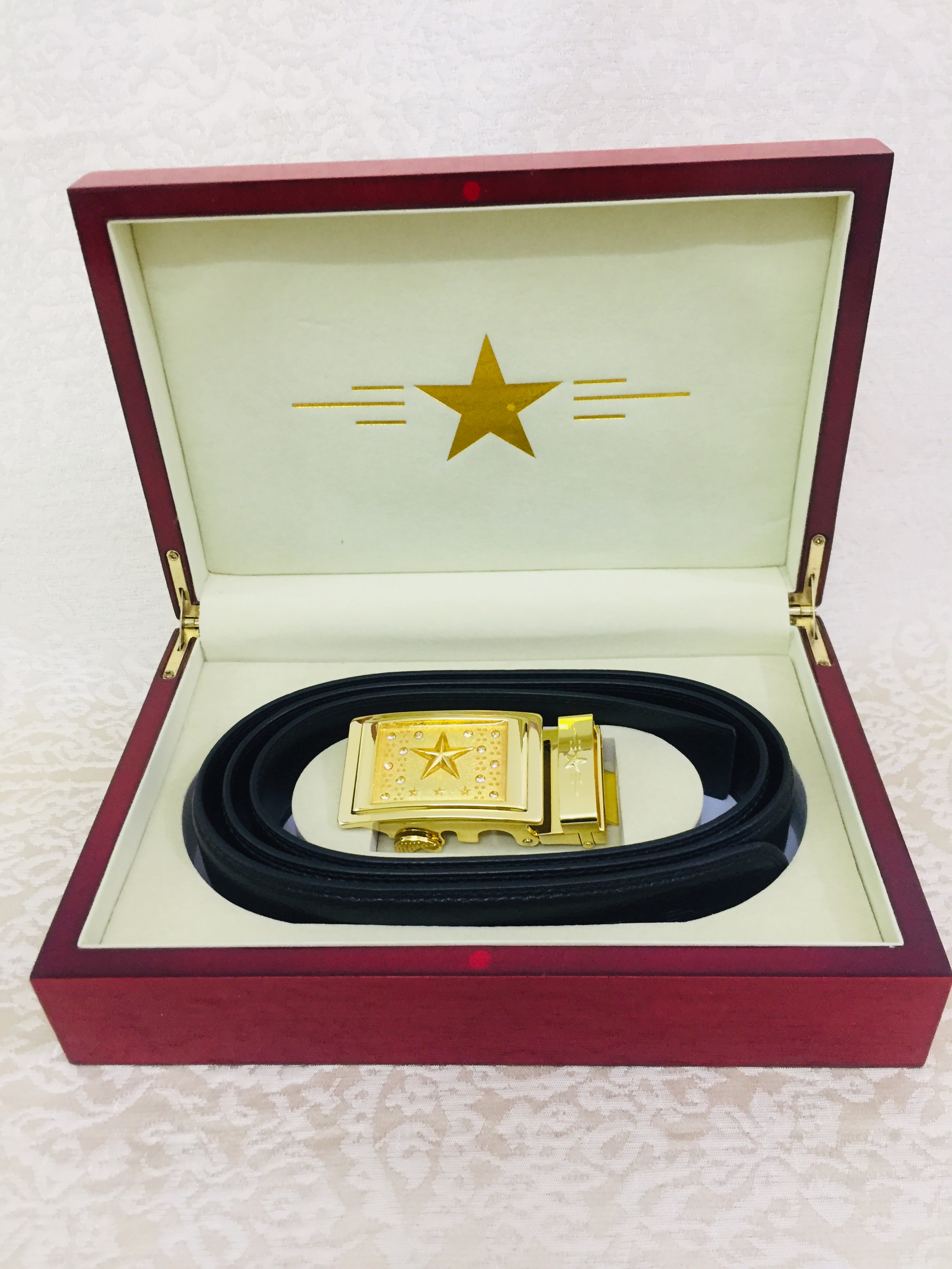 Private Custom Men Genuine Leather Belt Insert Drilling Five Star Belt Buckle Head Automatic Buckle 24K Gilded Leather Bull Leather Strap