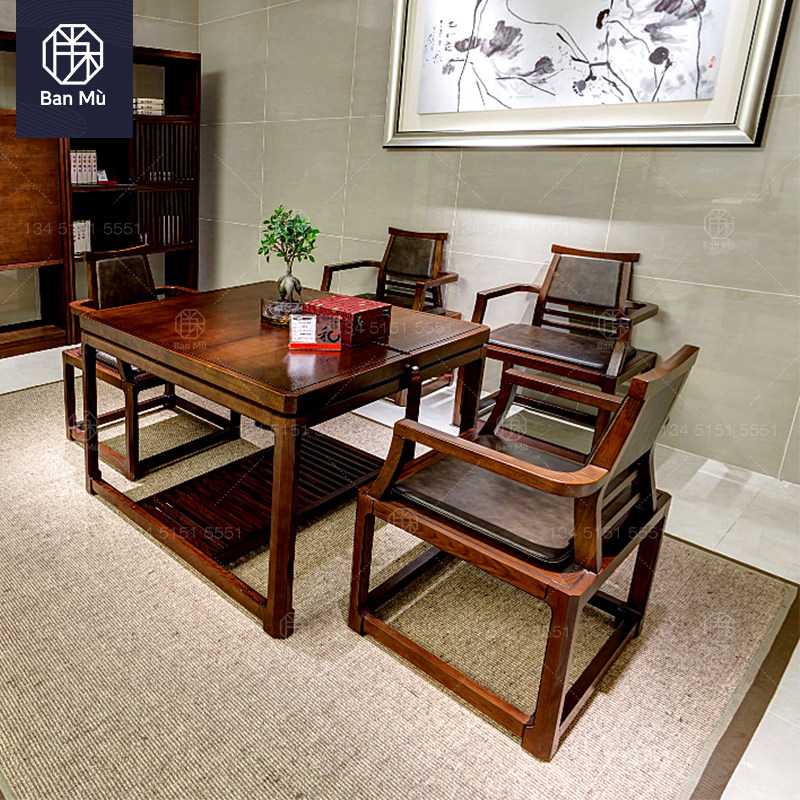 New Chinese style solid wood conference table and chair combination modern minimalist office furniture reception table square table leisure negotiation table