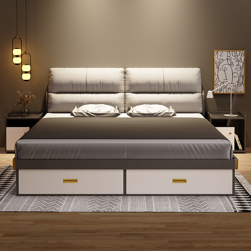 Bed modern minimalist light luxury 1 5 meters master bedroom double 1 8 meters storage Tada rice small apartment bedroom storage bed