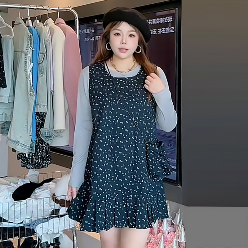 Sweet style age-reducing floral vest skirt bottoming shirt suit