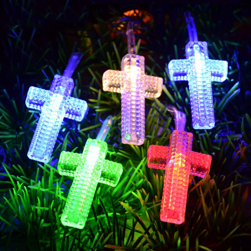 LED little coloured lights flashing lights string of crosses Christmas lights Outdoor lights Romantic Stars Christian Decoration