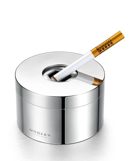 German MODERN Creative personality currents ashtray stainless steel closed with lid anti-fly ash men gift customization