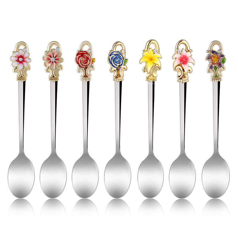 Enamel Color Stainless Steel Spoon Creativity Cute Children Coffee Stirring Spoon Eu Style Cutlery Long Handle Spoon Soup Spoon Home