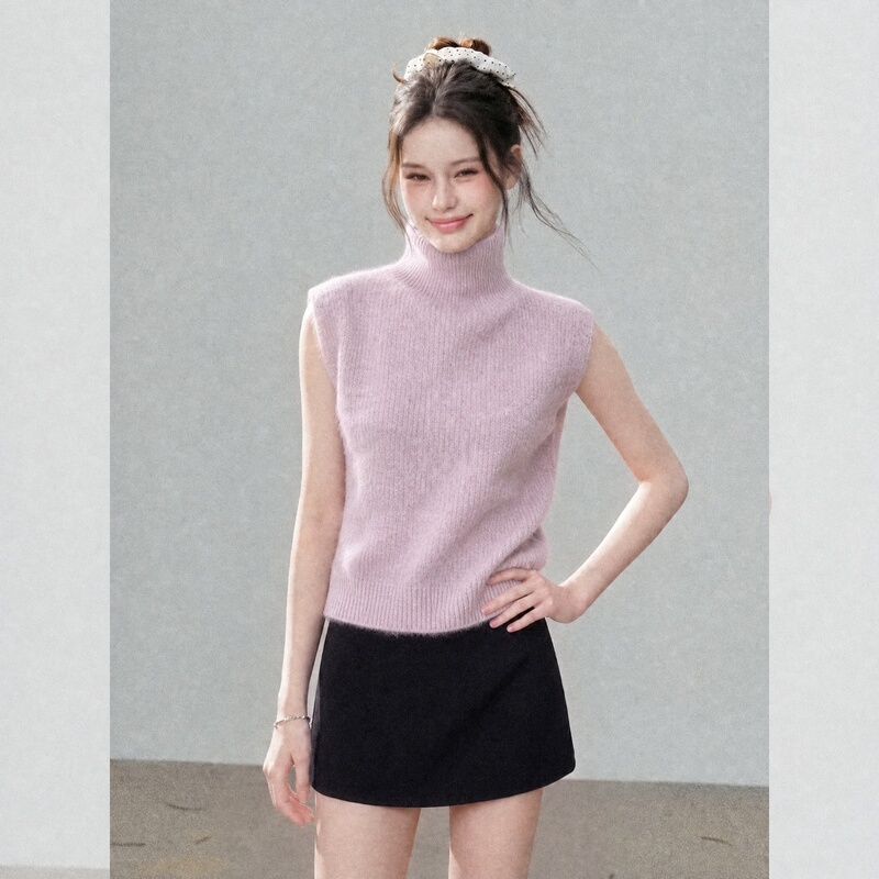 Purple High-Neck Slim-Fit Vest for Women, Autumn 2026 New Korean Style Gentle Vibe Top Purple High-Neck Slim-Fit Vest for Women, Autumn 2026 New Korean Style Gentle Vibe Top