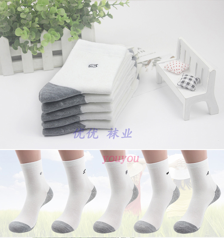 5 cặp vớ của nam giới vớ ống cotton trắng xám dưới lưới thoáng khí bốn mùa thể thao giản dị ngắn của nam giới vớ