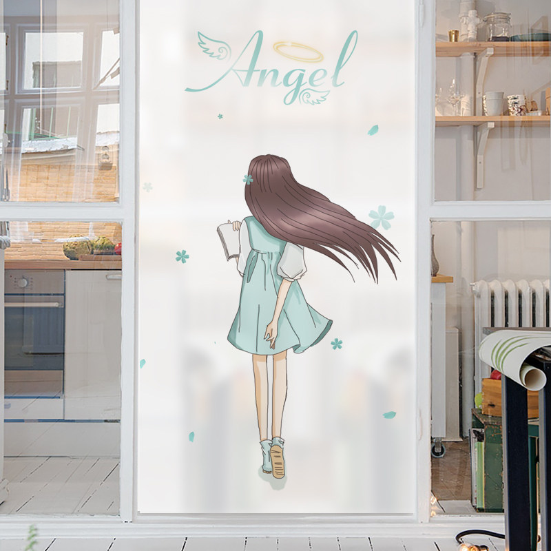 Static adhesive-free frosted glass adhesive film window with dressing room Bathroom decorated with light transmission opaque cute cartoon