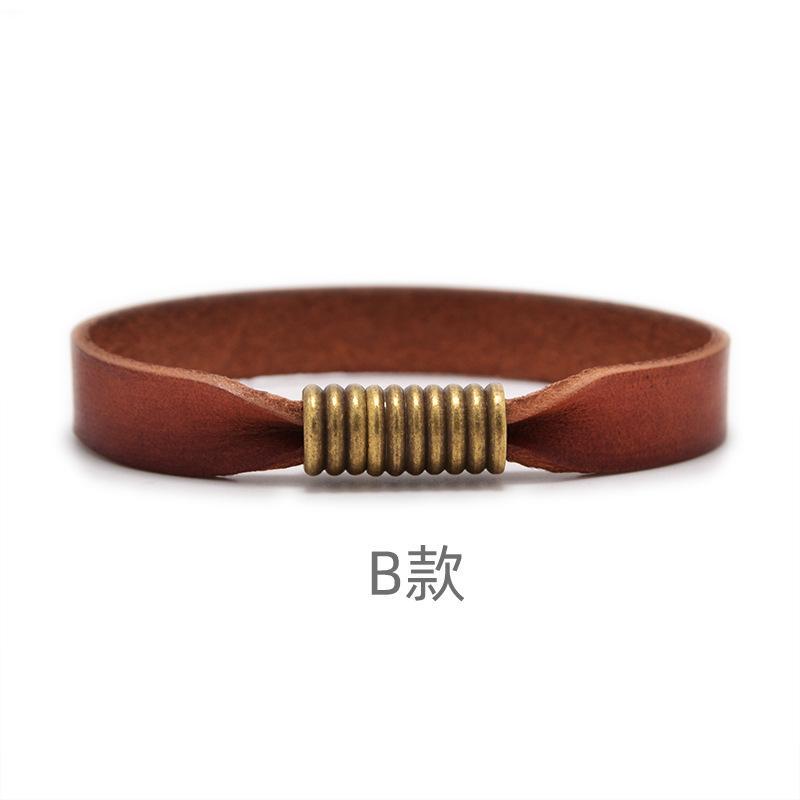 Linxinyan Magnetic Buckle Leather Bracelet, Antique Genuine Leather Bracelet, European and American Retro Bracelet, High-Looking Student Party Couple Linxinyan Magnetic Buckle Leather Bracelet, Antique Genuine Leather Bracelet, European and American Retro Bracelet, High-Looking Student Party Couple