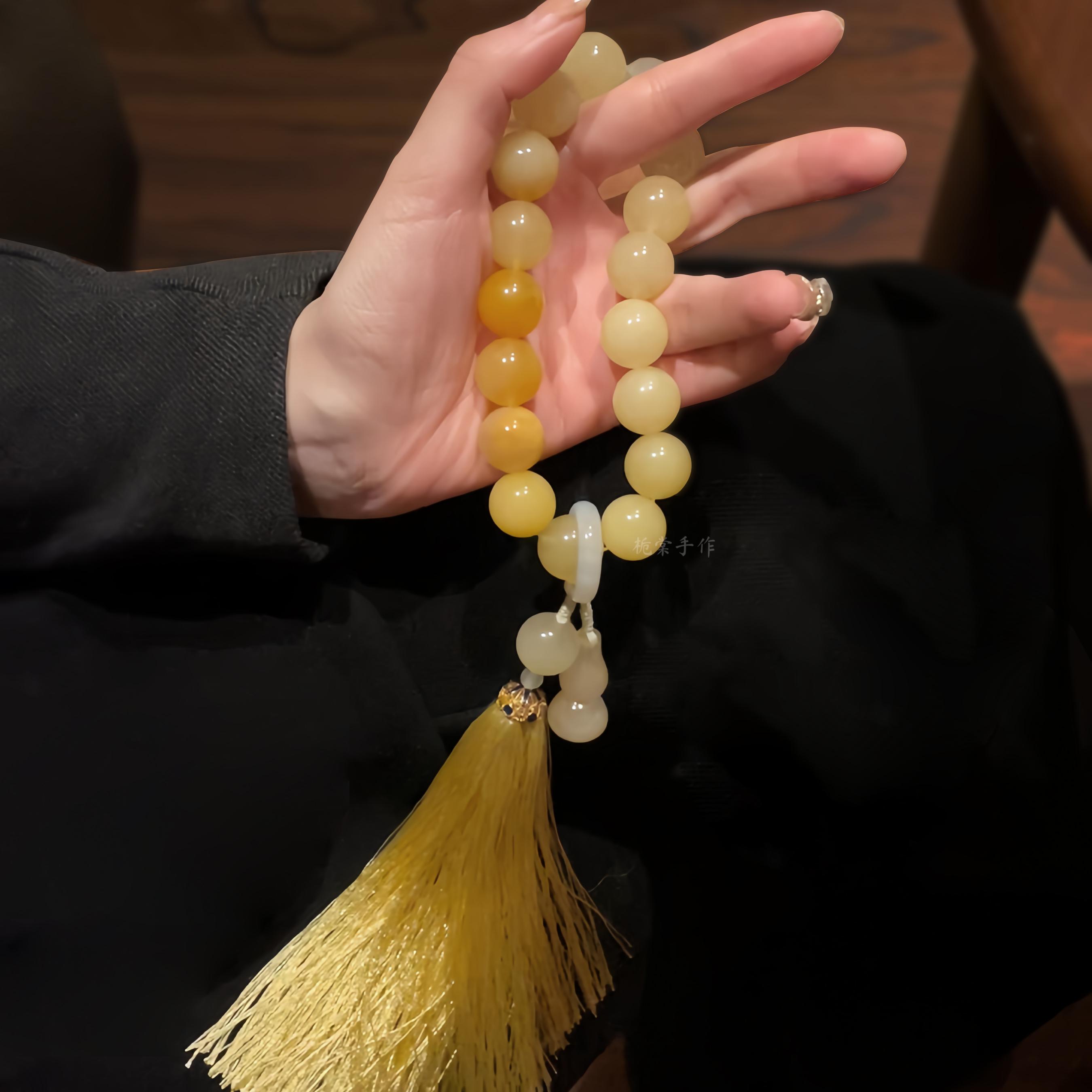 天然佘太翠金丝玉紫罗兰黄色十八子手持女串珠手捻新中式汉服配饰