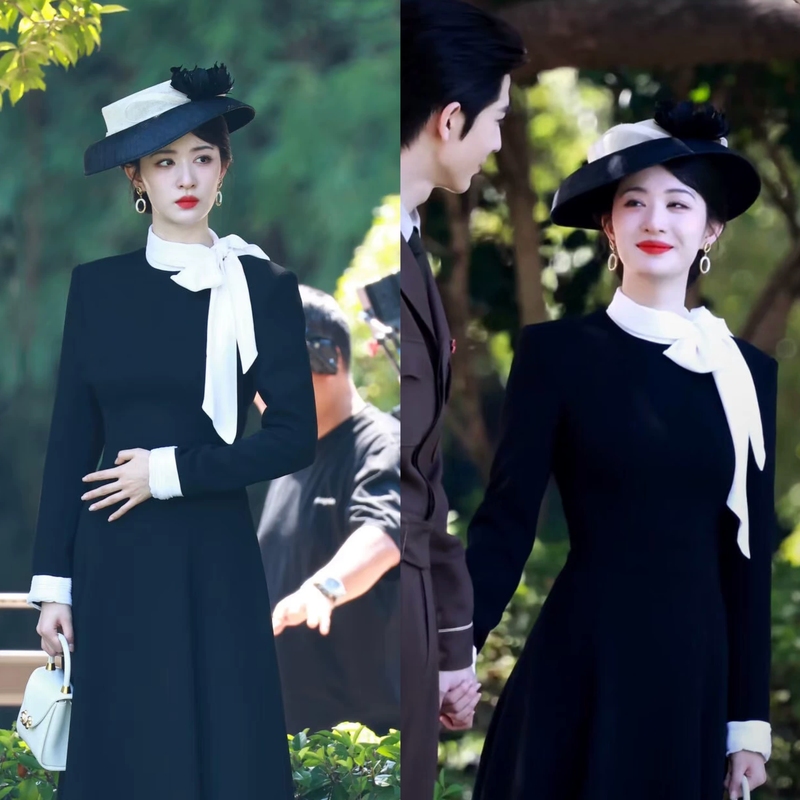 Wang Churan's Celebrity-Inspired Chanel-Style Dress, New High-End Hepburn Black Gown for Spring, Autumn, and Winter