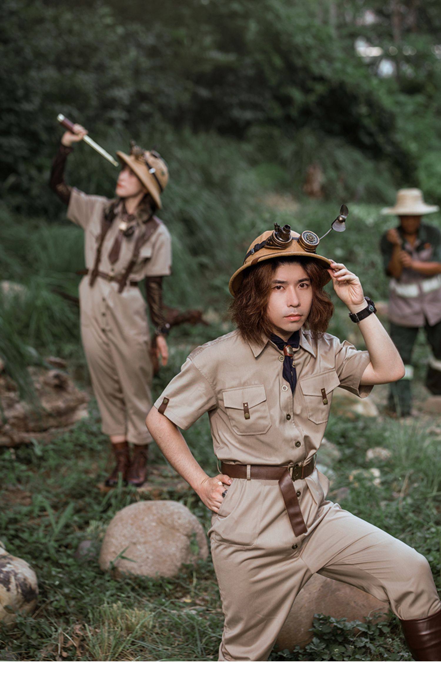 スチームパンク ゴシック レトロ探検家 半袖ワークジャンプスーツ