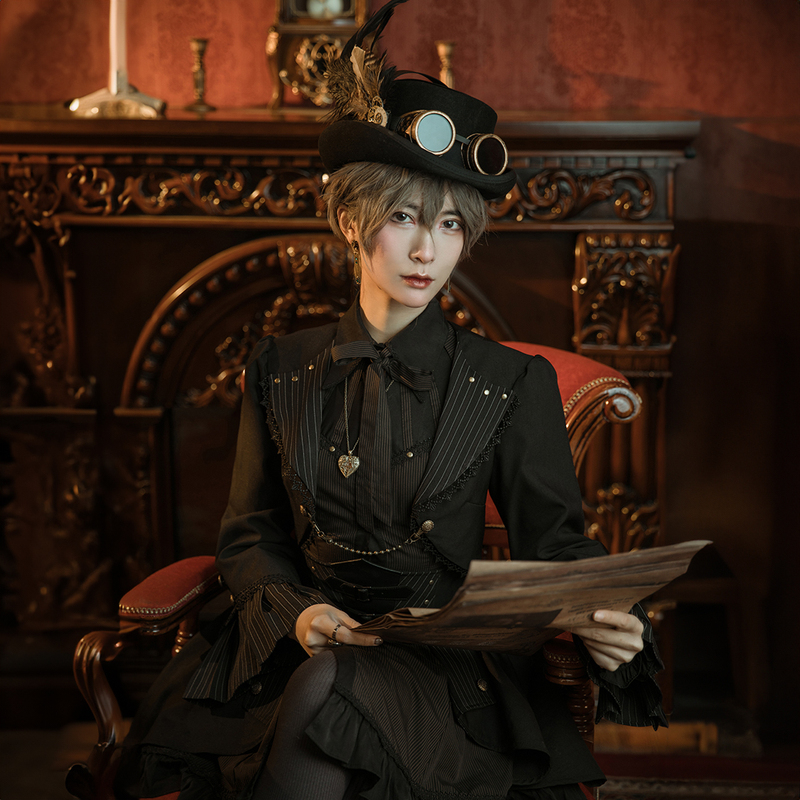 Mr. Yi's Steamland Light Gothic Black Women's Long-Sleeve Suit Collar Cardigan Short Jacket