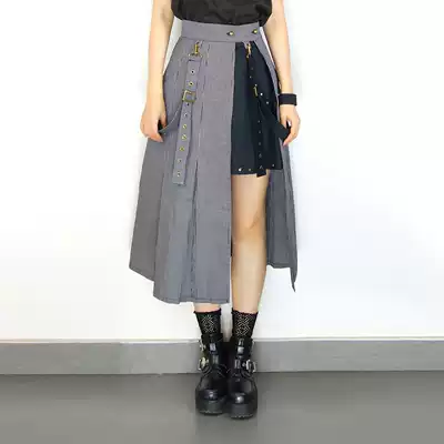 Mr Yi's steam continental pleated black and white grid houndstooth cotton T R length two pieces wear A-line skirt