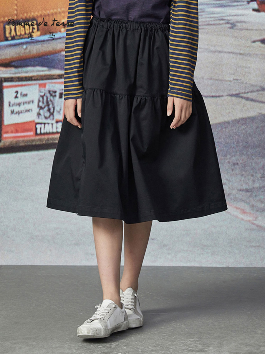 Pomme Pomma Teen Teenage Spring New Girl CUHK Scout Knee Pure Color Minimalist Waist Dress AIB400530