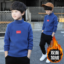 Boys  autumn and winter clothes Medium and large childrens double-sided velvet thickened 8 boys 9 ten 10 childrens sweater 13 plus velvet bottoming shirt 12 years old