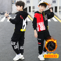  Middle and large children 6 children 8 boys autumn and winter clothes thickened and velvet 2019 new Western style 10 sweaters 12 suits 15-year-old tide