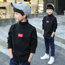  Boys  autumn and winter sweater 2021 new large and medium-sized childrens boys bottoming shirt high-neck western style plus velvet thickening top